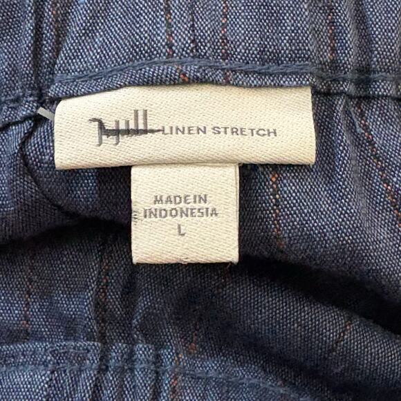 J. Jill Linen Stretch Pants Women Large Blue Brown Stripe Wide Leg Belted - Picture 9 of 14